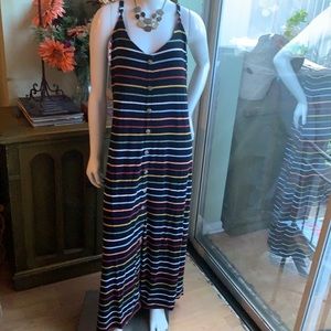 Loft Striped Button Trim Maxi Dress 👗